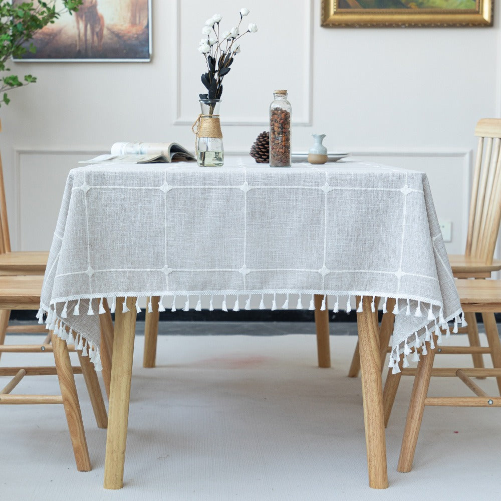 Nordic Christmas Table Cloth Hollow Tassel Table Cloth Solid Color Long Stripe Jacquard Table Cloth Tea Table Mat Cotton Linen Julia M Home & Kitchen