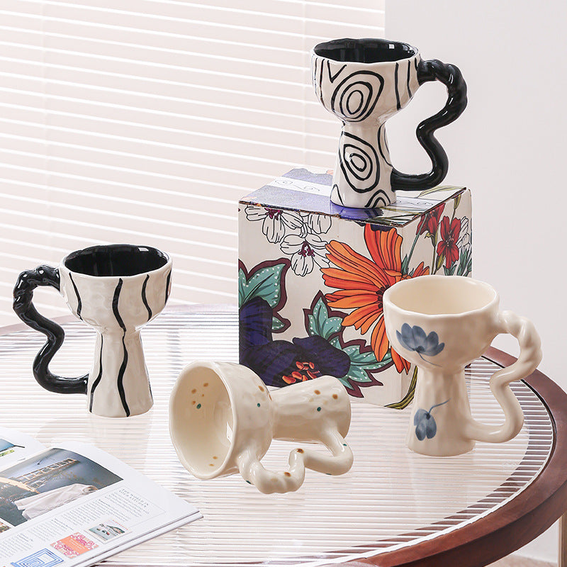 French Elegance Tall Stem Ceramic Mug Creative Ice Cream Cup Living Room Decor