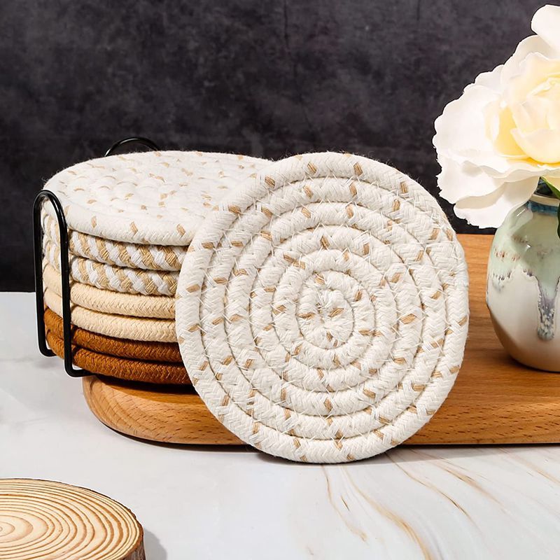 Cotton thread placemat hand woven insulation mat bowl mat cup mat thickened and simple cotton linen table mat eprolo
