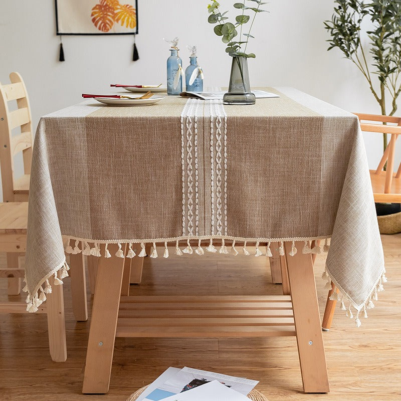 Nordic Christmas Table Cloth Hollow Tassel Table Cloth Solid Color Long Stripe Jacquard Table Cloth Tea Table Mat Cotton Linen Julia M Home & Kitchen