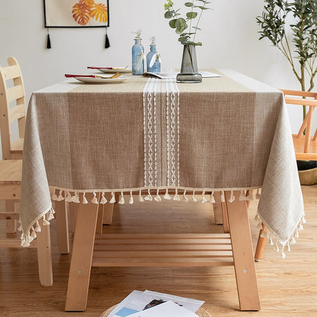 Nordic Christmas Table Cloth Hollow Tassel Table Cloth Solid Color Long Stripe Jacquard Table Cloth Tea Table Mat Cotton Linen