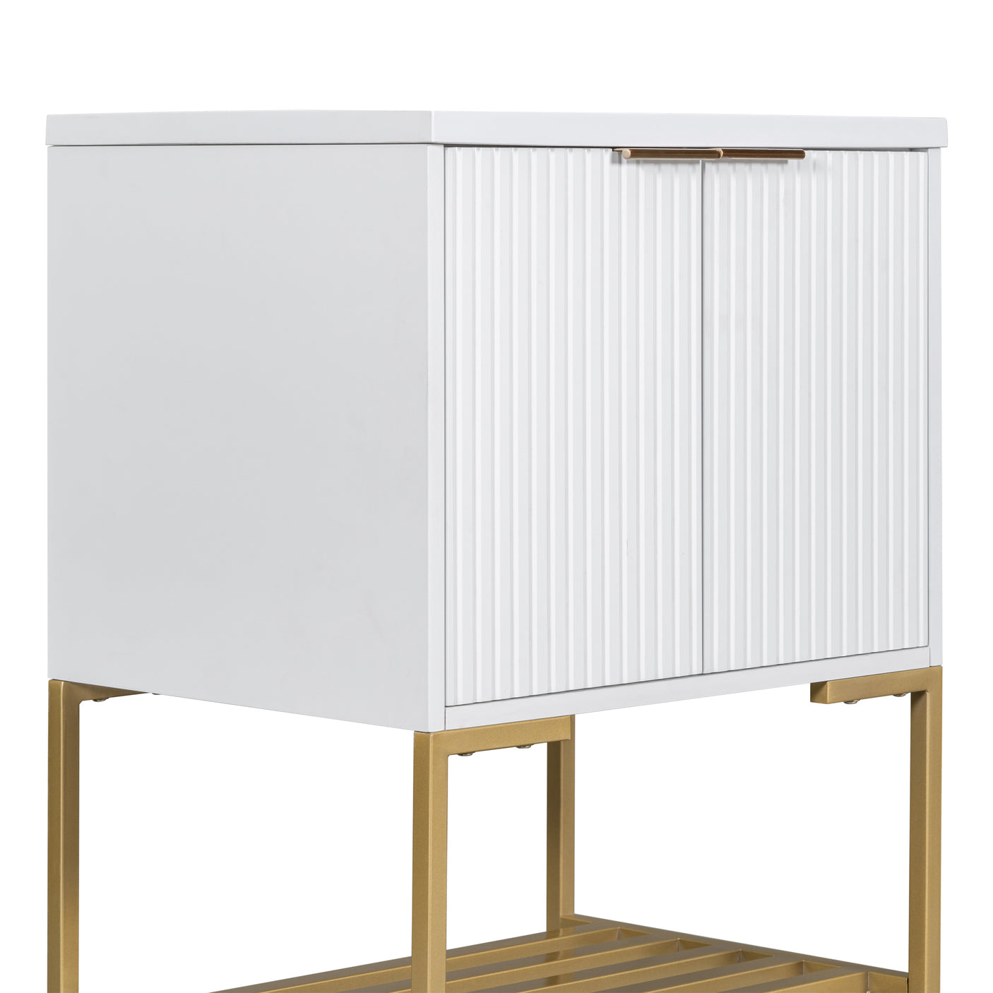 24" Bathroom Vanity with Sink, Bathroom Vanity Cabinet with Two Doors and Gold Metal Frame, Open Storage Shelf, White - Julia M LifeStyles