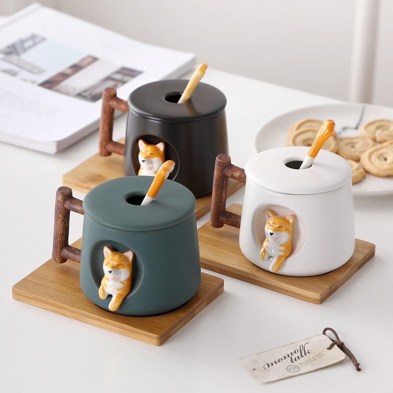 Cute Ceramic Mug with Lid & Spoon for Couples