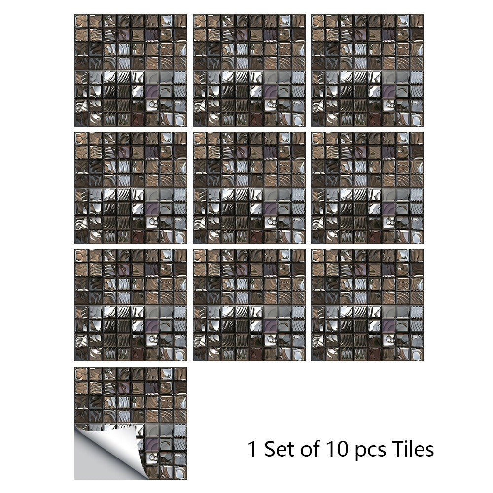 Mosaic 10-Piece Imitation Ceramic Tile Stickers Set for Home Decoration