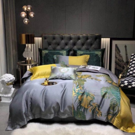 Luxury Retro Style Black Gold Jacquard Cotton Bed Set