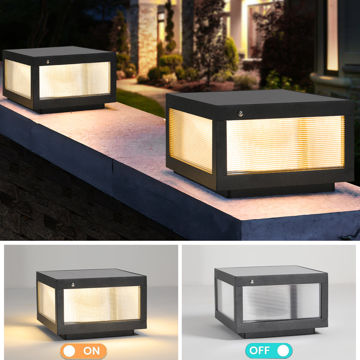 12-Inch Black Solar Powered LED Post Cap Light - Elegant Modern Outdoor Lighting Solution