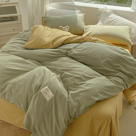 Pure Cotton Simple Contrast Color Four-piece Set Dyed And Washed