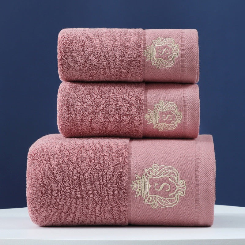 Three-piece pure cotton towel set including bath towel and hand towels in various colors