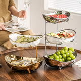 Multi-Layer Light Luxury Ceramic Fruit Tray with Electroplated Gold or Silver Frame