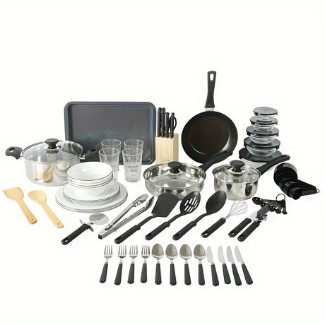 71-Piece Stainless Steel Cookware and Tableware Set