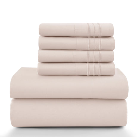 Lux Décor 6Pc Solid Sheet Set – Brushed Microfiber, 16" Deep Pockets