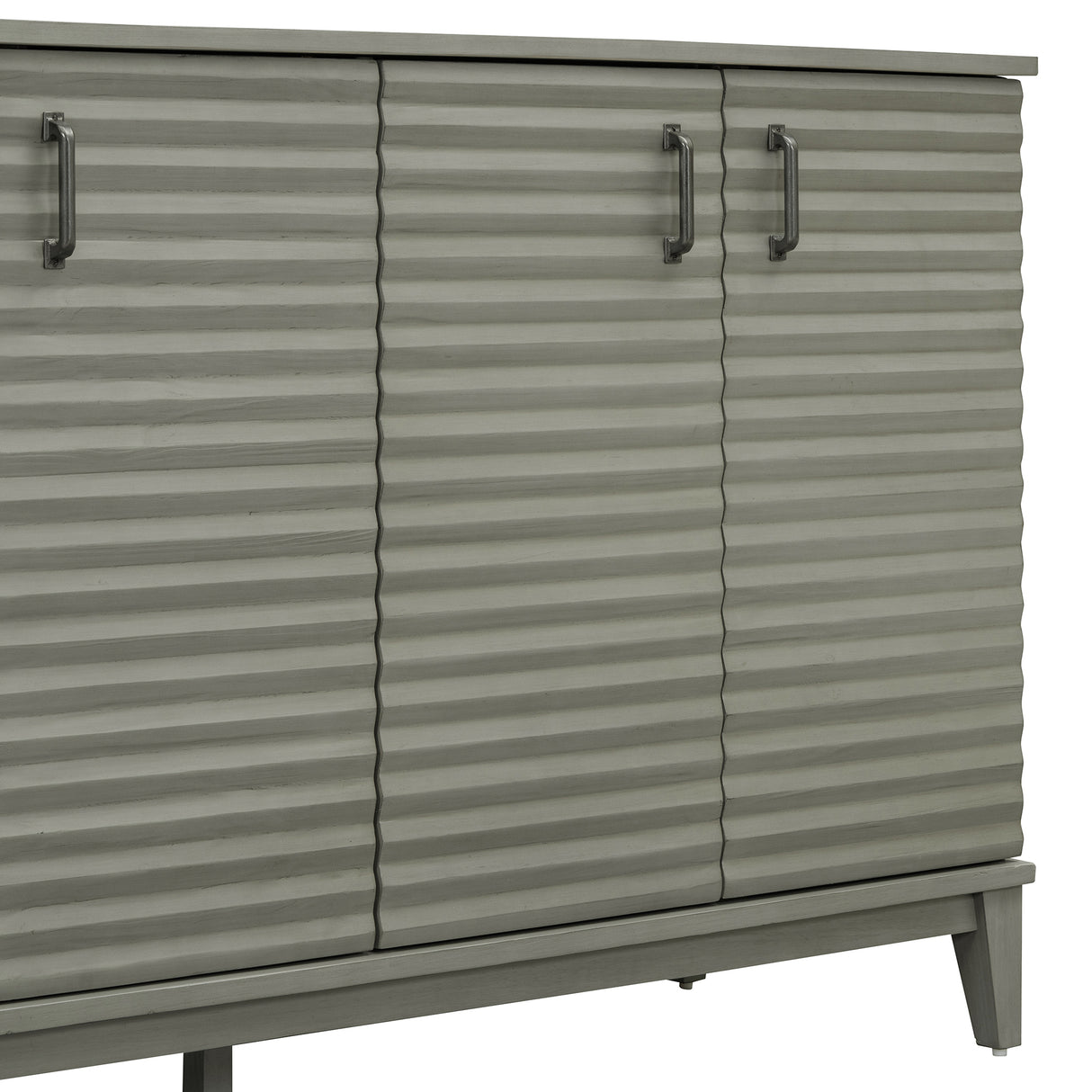 Side panel with 4-door large storage buffet, adjustable shelves and metal handles (antique gray)