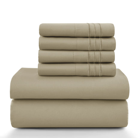 Lux Décor 6Pc Solid Sheet Set – Brushed Microfiber, 16" Deep Pockets