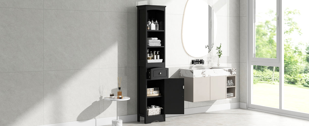 Tall Bathroom Cabinet, Freestanding Storage Cabinet with Drawer, MDF Board, Adjustable Shelf, Black