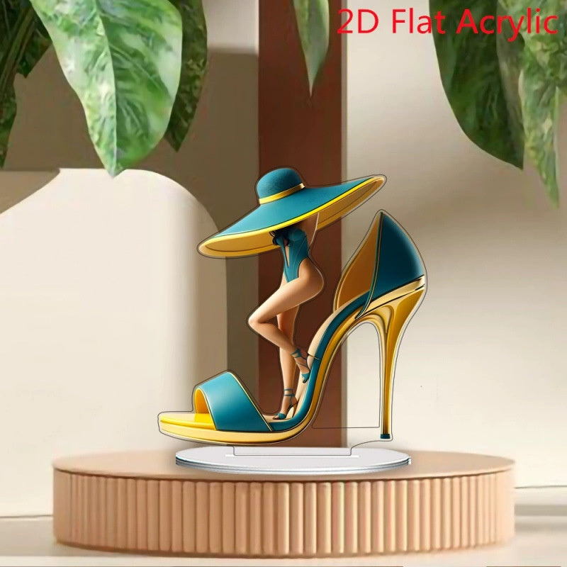 Elegant Acrylic Blue High Heel Shoe Desk Ornament