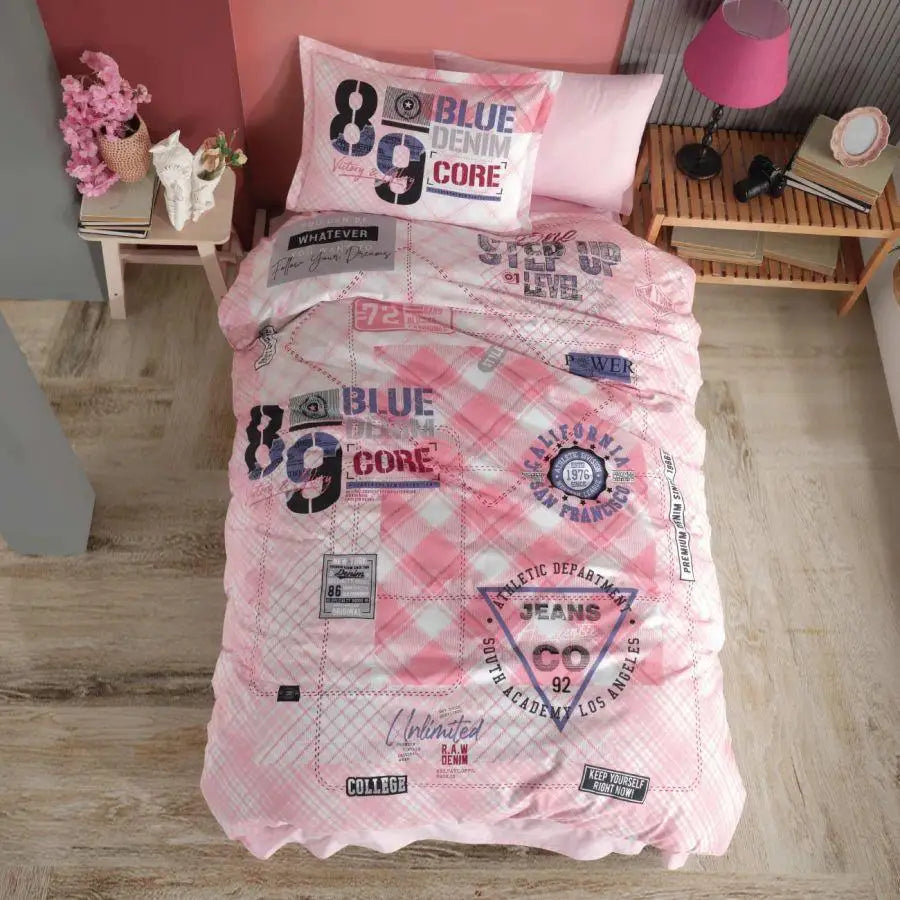 Classy Young Ranforce Single Duvet Cover Set Denim v1 Pink Julia M LifeStyles