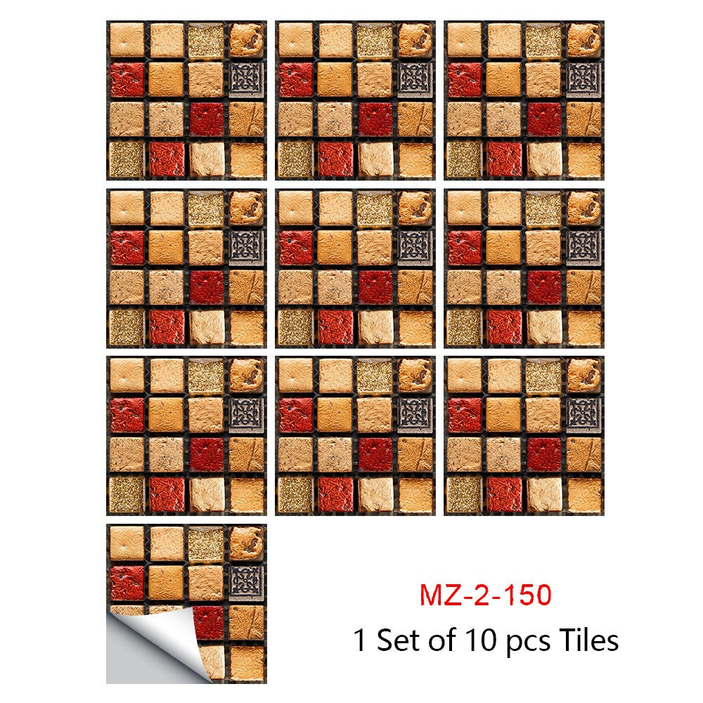 Mosaic 10-Piece Imitation Ceramic Tile Stickers Set for Home Decoration