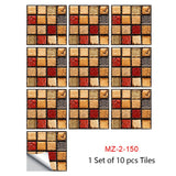 Mosaic 10-Piece Imitation Ceramic Tile Stickers Set for Home Decoration