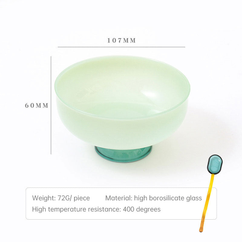 Colored Glass Bowl, Fruit Salad Bowl, Soup Bowl, Tableware, Household Heat-Resistant Transparent Rice Bowl, Spoon Set