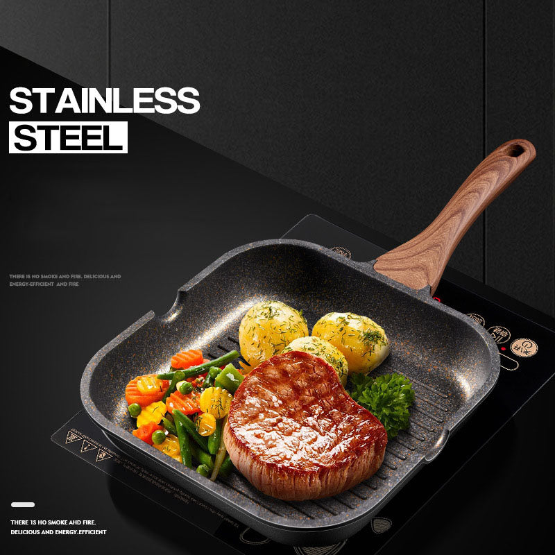Steak frying pan multifunctional steak frying special pot stripe rice stone non stick pot - Julia M LifeStyles
