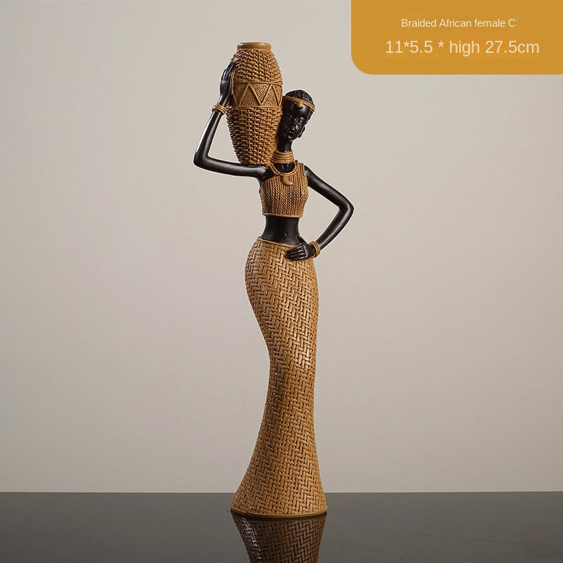 Elegant Golden Resin African Girls' Ethnic Home Sculptures