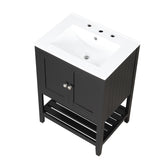 24" Black Modern Sleek Bathroom Vanity Elegant Ceramic Sink with Solid Wood Frame Open Style Shelf