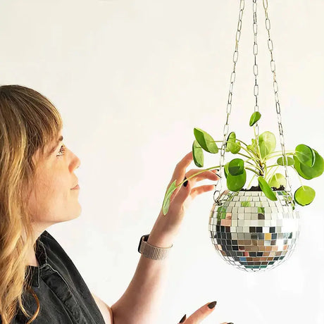 Disco Ball Hanging Flower Pot For Indoor Plants Bohemian Style Flower Planter Pots Rope Mirror Hanging Basket Garden Decor eprolo