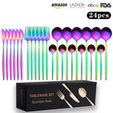 Cutlery Set Stainless Steel Knife Fork Set 24-Piece Tableware Set Golden Steak Knife Fork Spoon 6-Person Set eprolo