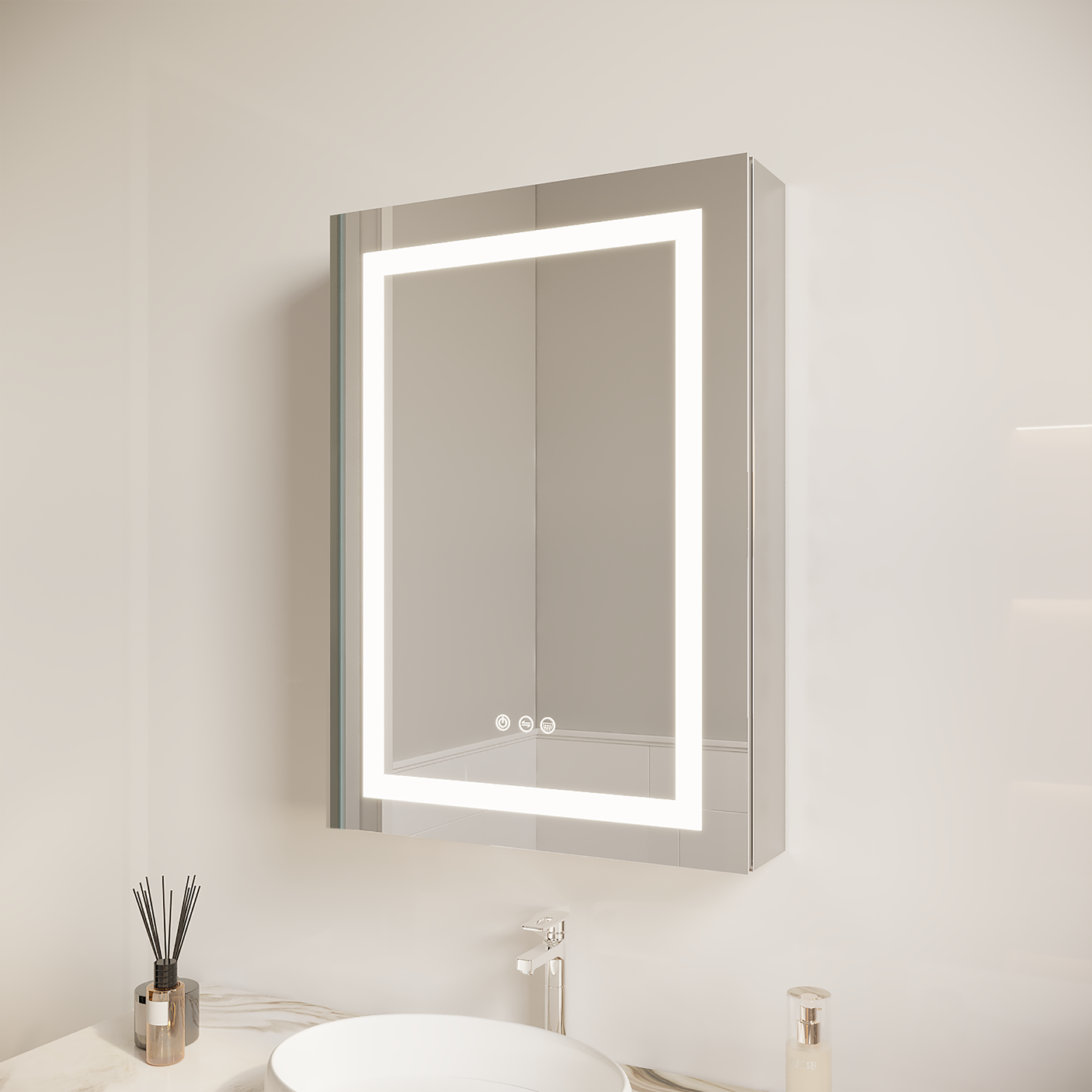 26x20 inch(Left Door) bathroom medicine cabinet with LED mirror 3000K~6000K single door lighting bathroom cabinet with touch switch adjustable Julia M Home & Kitchen
