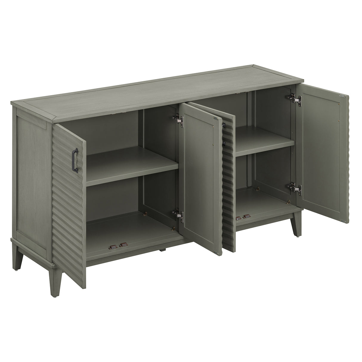 Side panel with 4-door large storage buffet, adjustable shelves and metal handles (antique gray)
