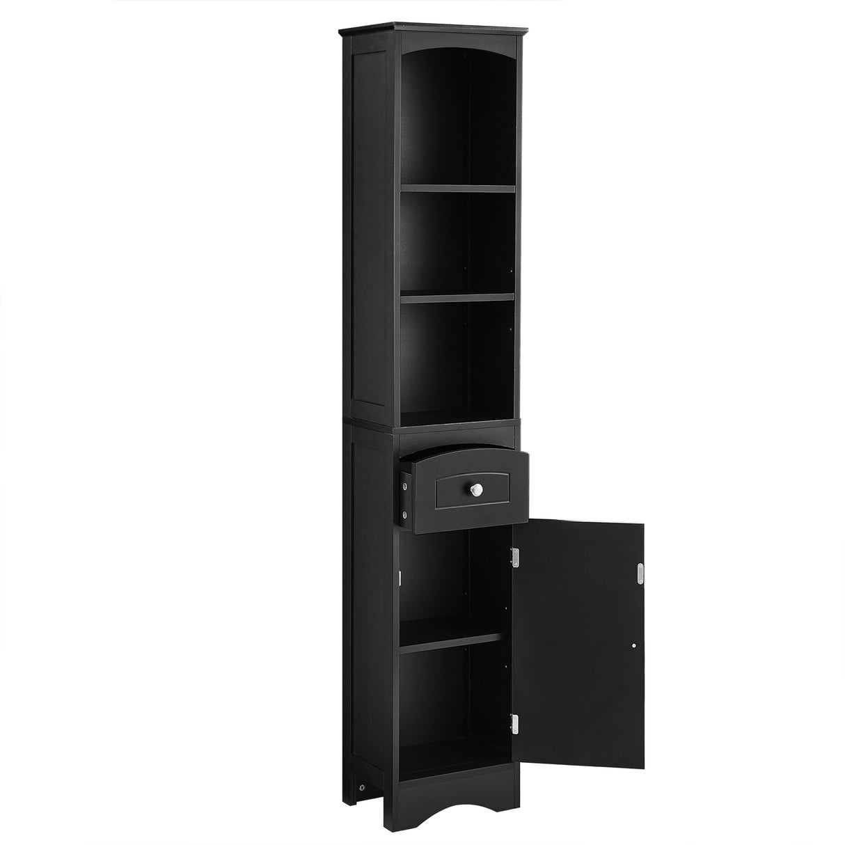 Tall Bathroom Cabinet, Freestanding Storage Cabinet with Drawer, MDF Board, Adjustable Shelf, Black