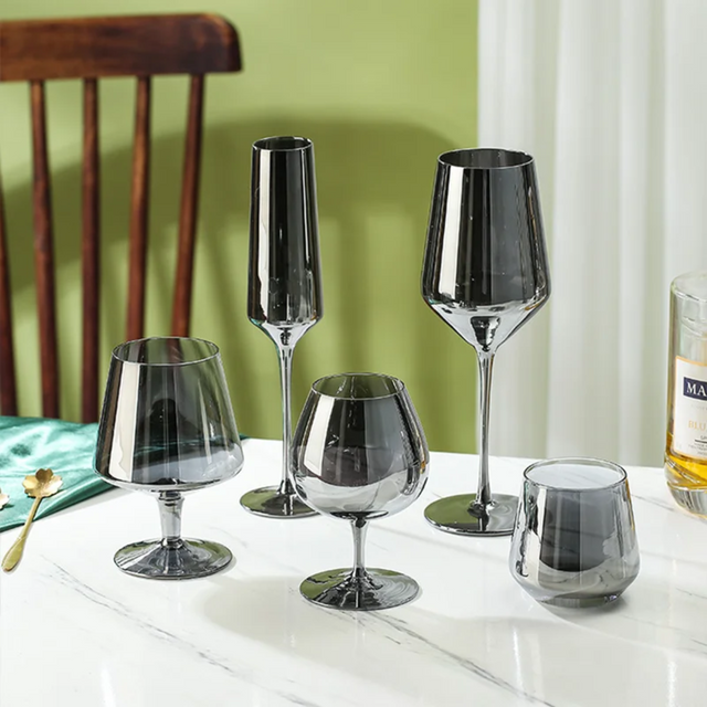 Electroplated Black Crystal Brandy Goblet - Smoky Gray Elegance Julia M Home & Kitchen