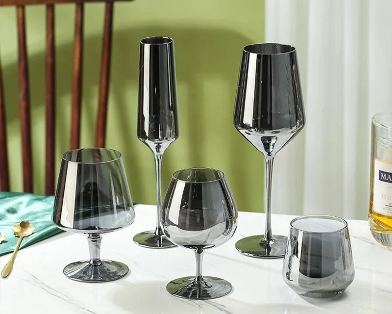 Electroplated Black Crystal Brandy Goblet - Smoky Gray Elegance Julia M Home & Kitchen