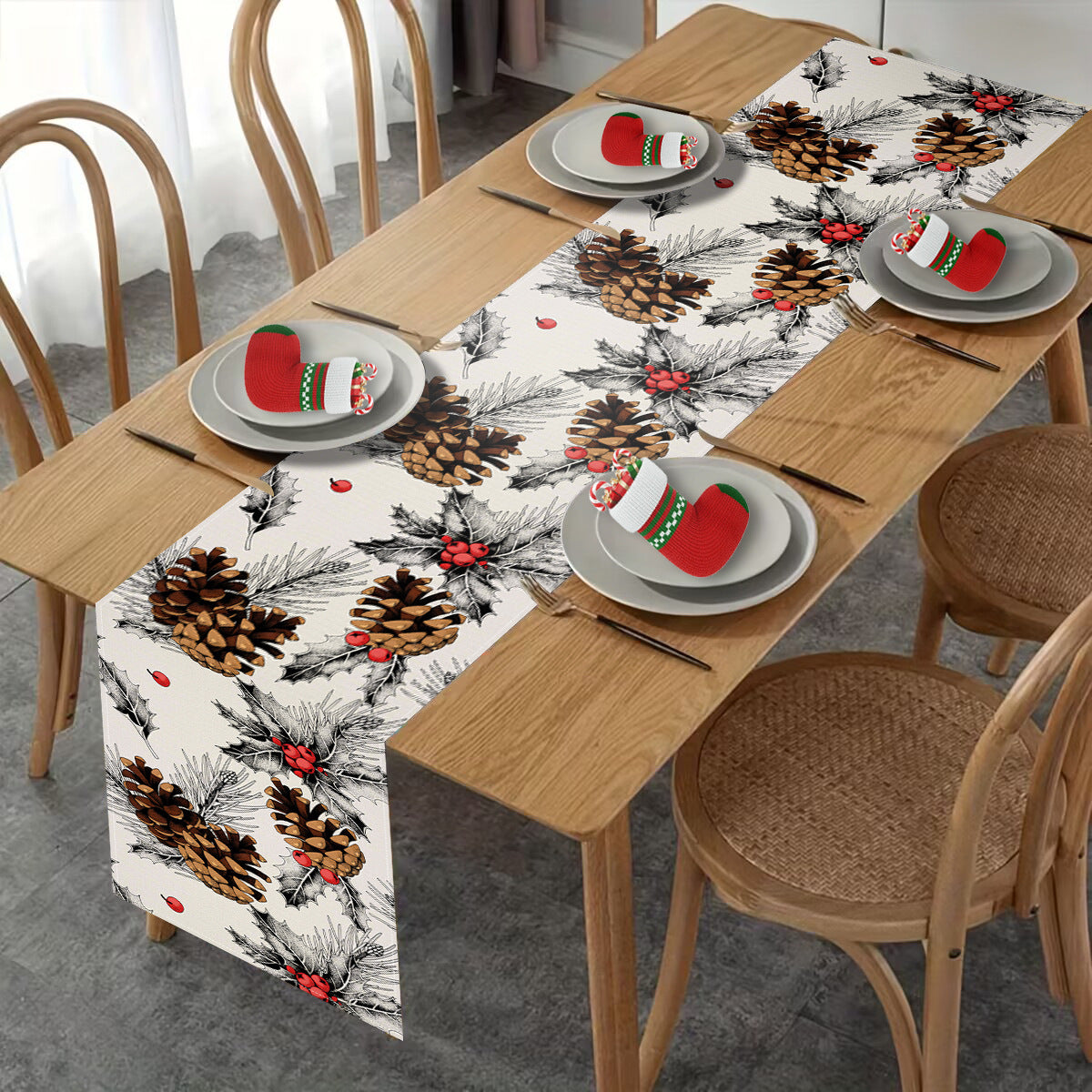 Pinecone Decoration Table Flag Christmas Home Table Decoration Tablecloth Festival Tablecloth Mat Tea Flag