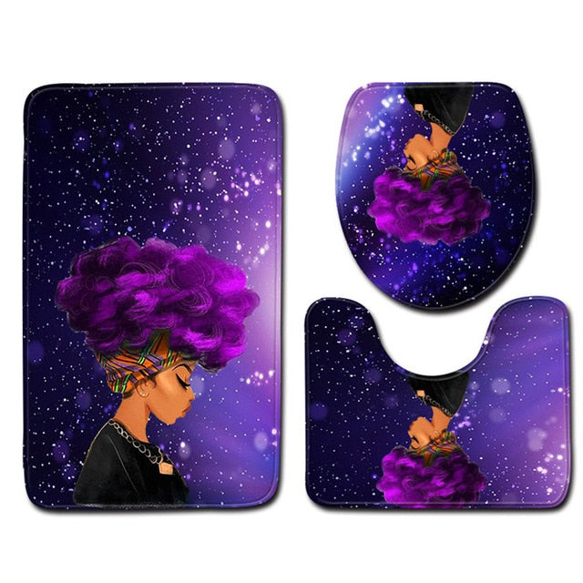 Bathroom Accession 3pcs/Set Star Girl Prited Bathroom Non-Slip Pedestal Rug + Lid Toilet Cover + Bath Mat - Julia M LifeStyles