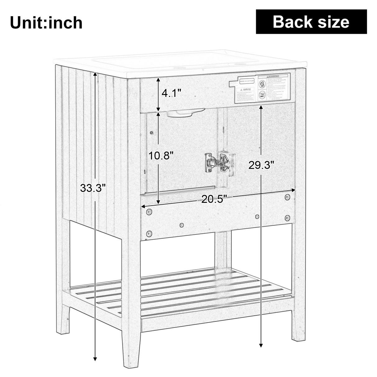 24" Black Modern Sleek Bathroom Vanity Elegant Ceramic Sink with Solid Wood Frame Open Style Shelf