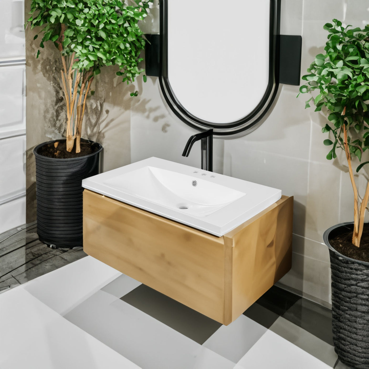 30" Single Bathroom Vanity Top with White Basin  3-Faucet Holes  Ceramic White Julia M Home & Kitchen