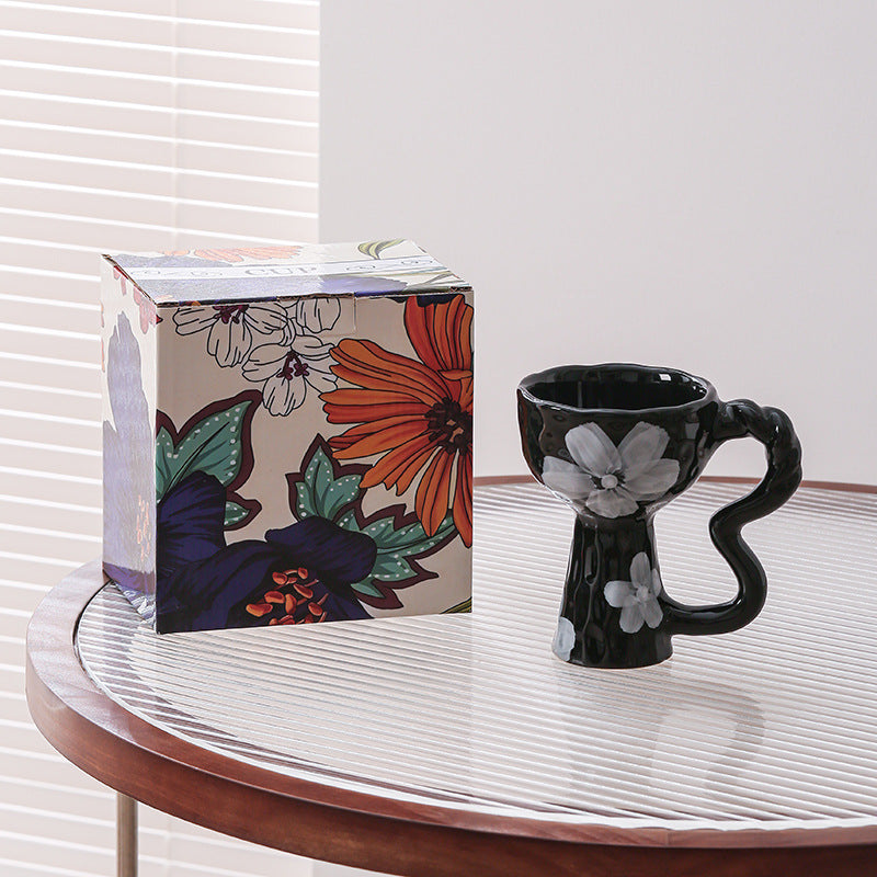 French Elegance Tall Stem Ceramic Mug Creative Ice Cream Cup Living Room Decor