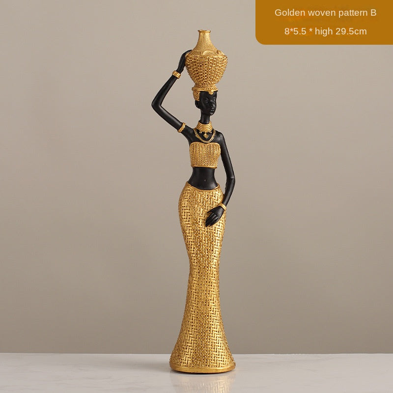 Elegant Golden Resin African Girls' Ethnic Home Sculptures
