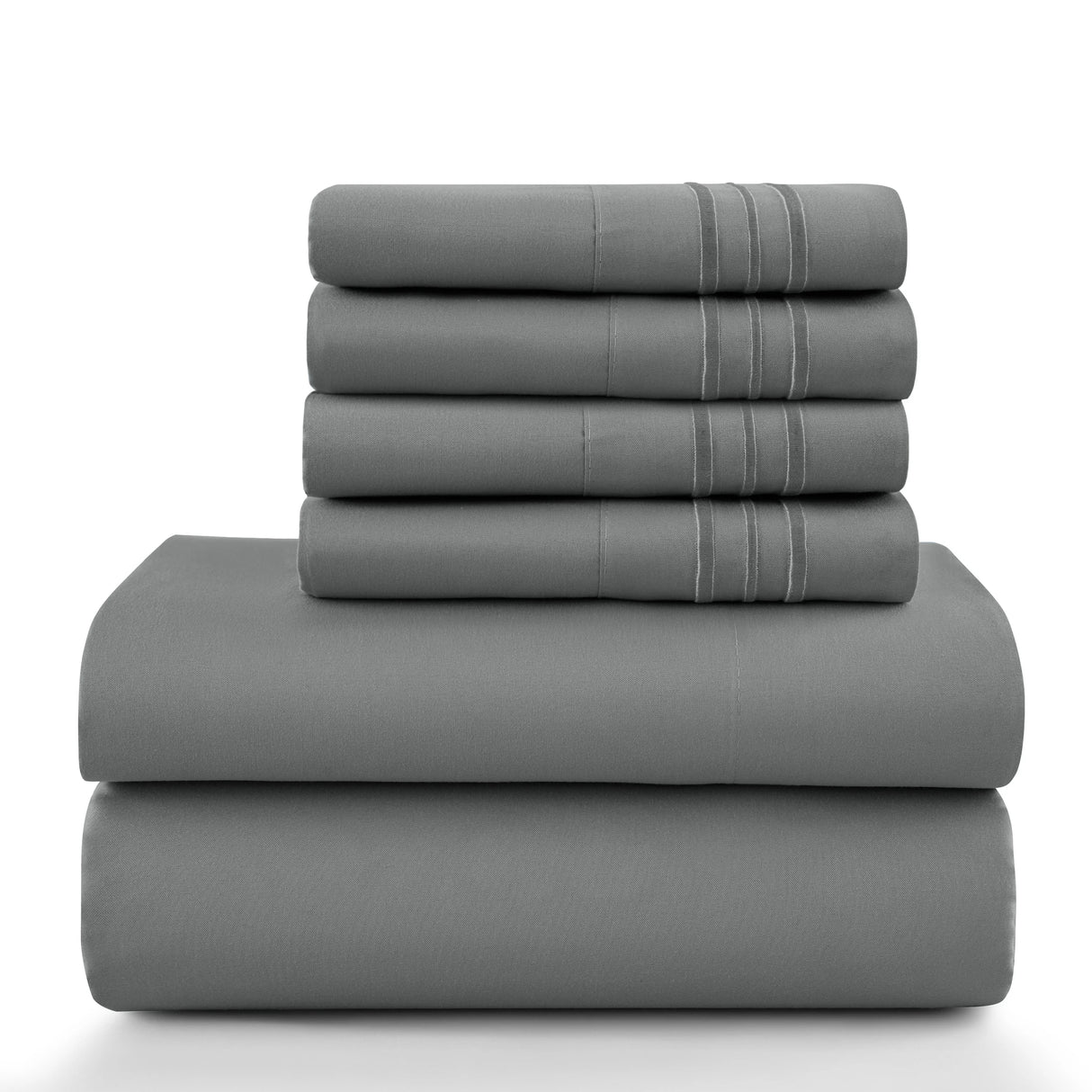 Lux Décor 6Pc Solid Sheet Set – Brushed Microfiber, 16" Deep Pockets