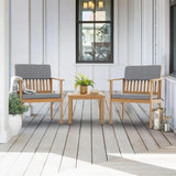 Acacia Wood 3-Piece Outdoor Bistro Set with Cream Cushions - Julia M LifeStyles