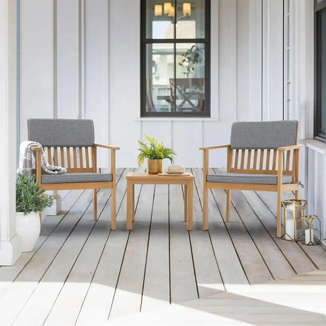 Acacia Wood 3-Piece Outdoor Bistro Set with Cream Cushions - Julia M LifeStyles