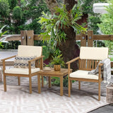 Acacia Wood 3-Piece Outdoor Bistro Set with Cream Cushions - Julia M LifeStyles