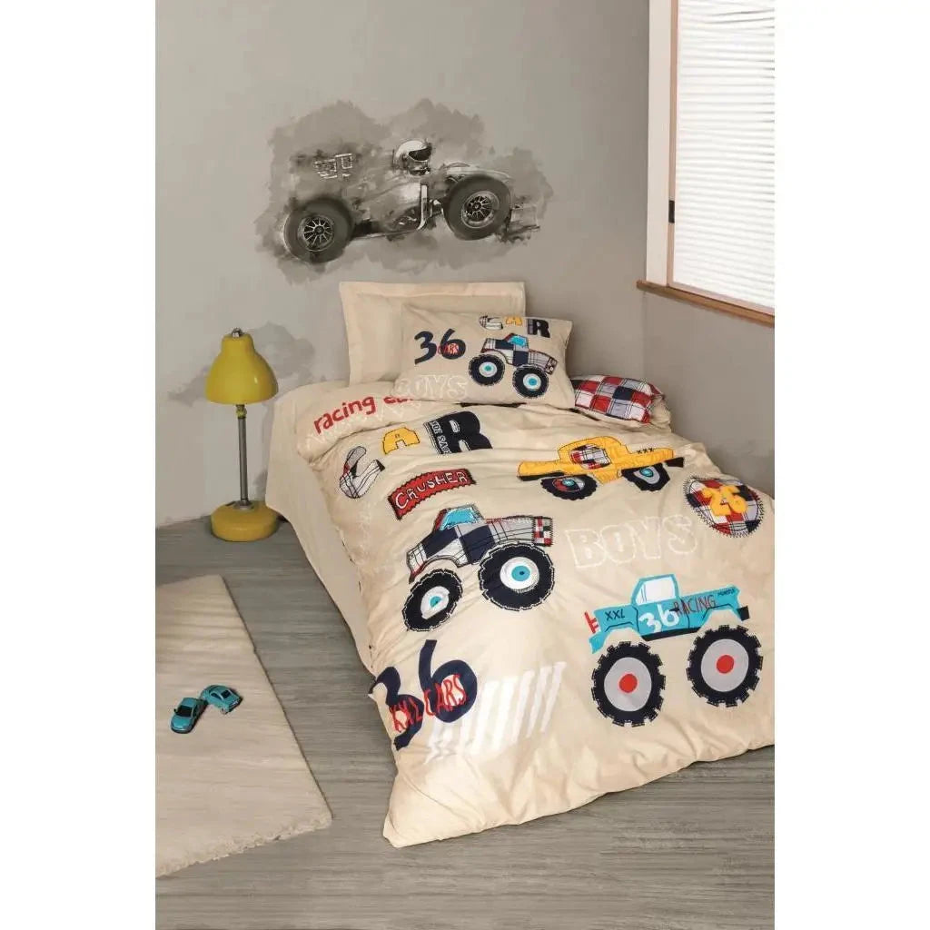 Cotton Box Junior Ranforce Single Car Duvet Cover Set Beige with Ranforce Pattern Julia M LifeStyles