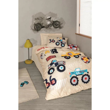 Cotton Box Junior Ranforce Single Car Duvet Cover Set Beige with Ranforce Pattern Julia M LifeStyles