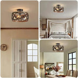 American Industrial Circular Chandelier with Retro Iron Art and Wood Grain - Julia M LifeStyles