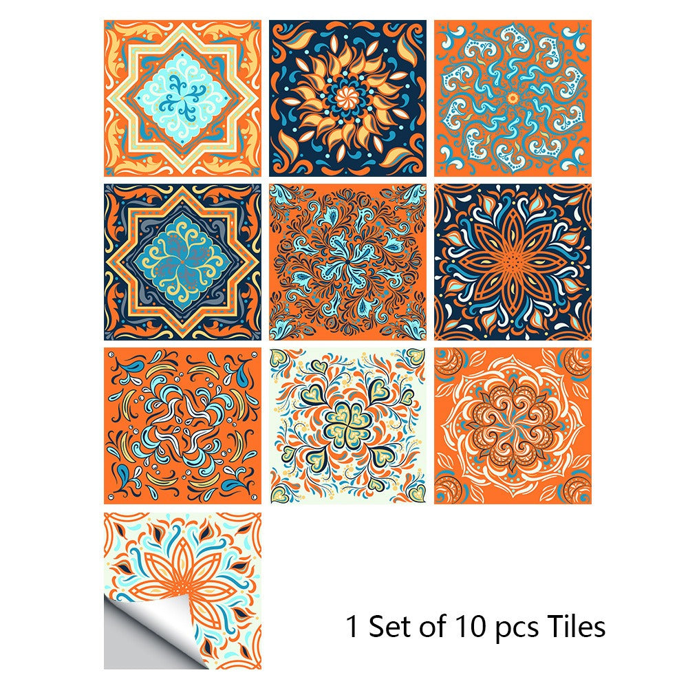 Mosaic 10-Piece Imitation Ceramic Tile Stickers Set for Home Decoration