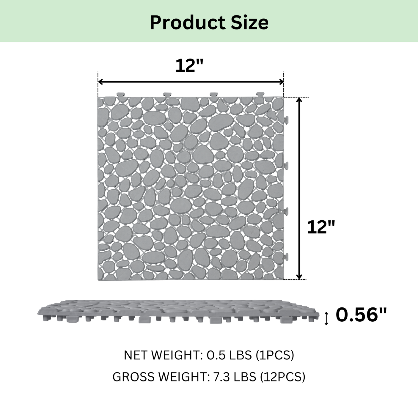 12 x 12 inch gray interlocking deck tiles, plastic waterproof pebble pattern, pack of 12 pieces - Julia M LifeStyles