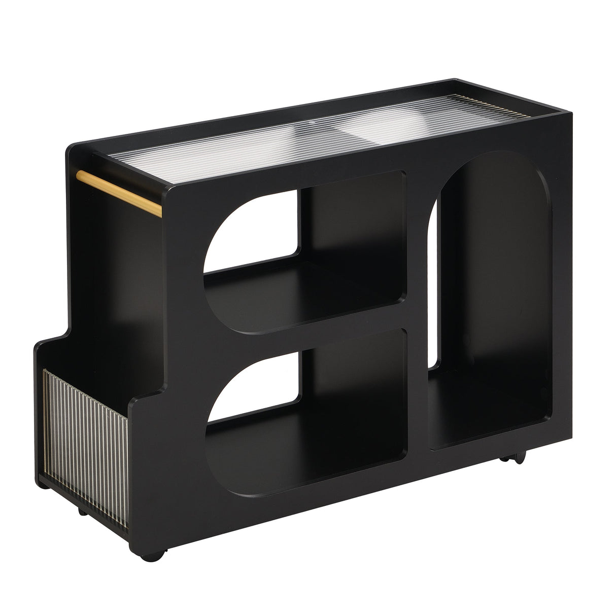Stylish mobile desk with lockable wheels,bedside table with 5mm thick grooved tempered glass and gold round bars ，black Julia M Home & Kitchen