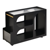 Stylish mobile desk with lockable wheels,bedside table with 5mm thick grooved tempered glass and gold round bars ，black Julia M Home & Kitchen